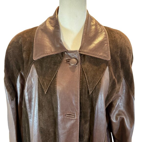Vintage Di Capra International Brown Leather & Suede Patchwork Coat - Picture 8 of 15